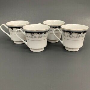 Fine China Coffee Cups Multi-color White Black Gold Blue Beige Floral Lot of 4